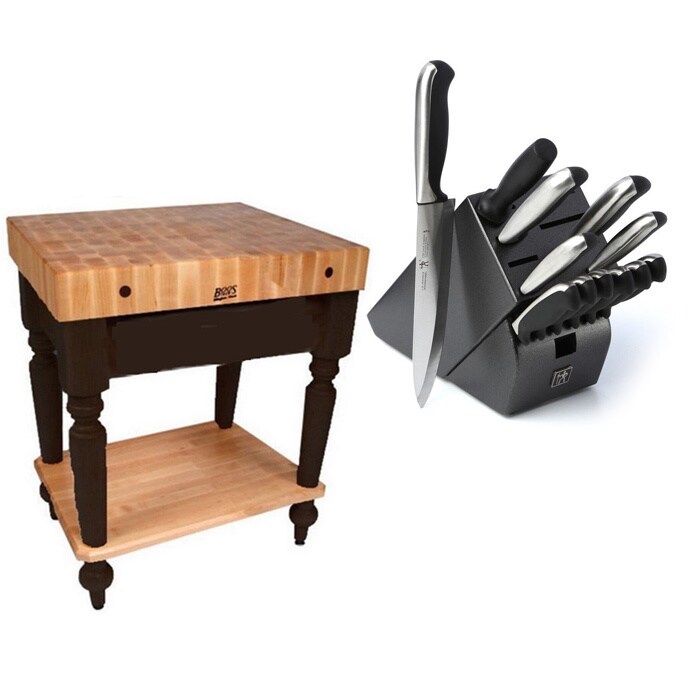 John Boos 30x24 Maple Butcher Block Table and J.A. Henckels 13