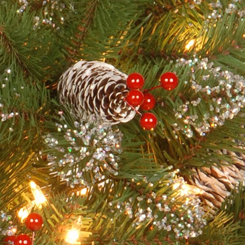 National Tree Company 2 ft. Glittery Mountain Spruce Wreath with White Edged Cones, Red Berries and Lights - 2 ft