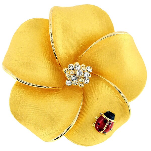Cubic Zirconia Golden Hawaiian Plumeria Ladybug Brooch