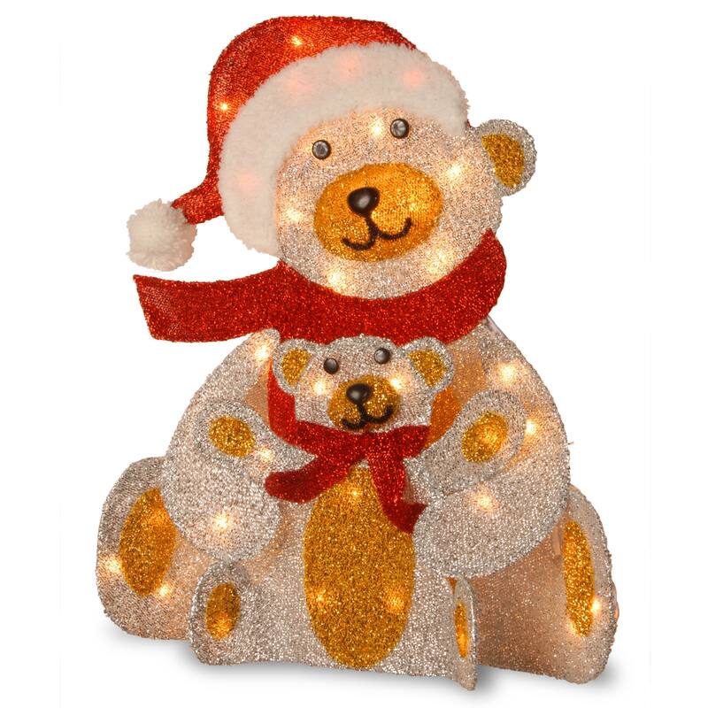 National Tree Company 2 ft. Silver Fabric Bear with 25 Clear Lights-UL
