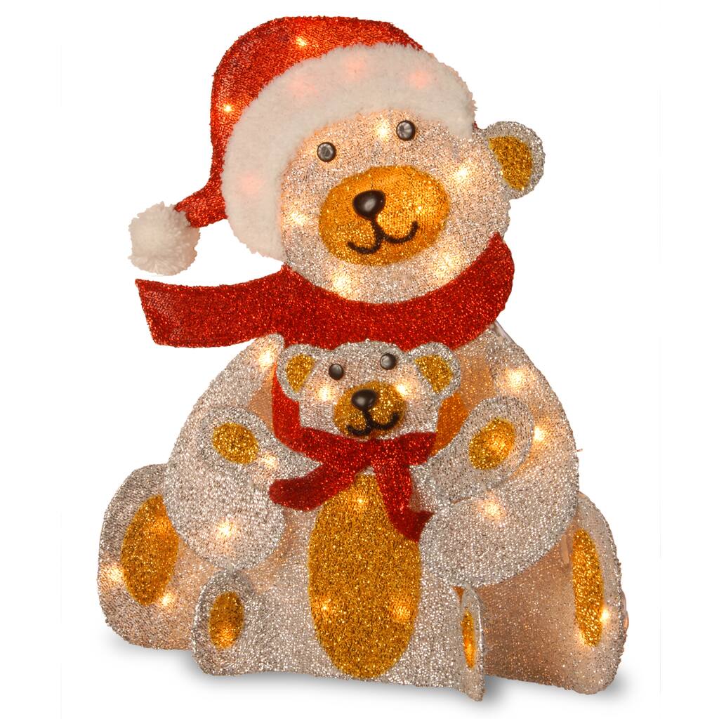 National Tree Company 2 ft. Silver Fabric Bear with 25 Clear Lights-UL