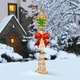 preview thumbnail 2 of 1, 60-inch Gold Wire Lamp Post with Green PVC Film and Red Bow and 85 Clear Indoor/ Outdoor Lights