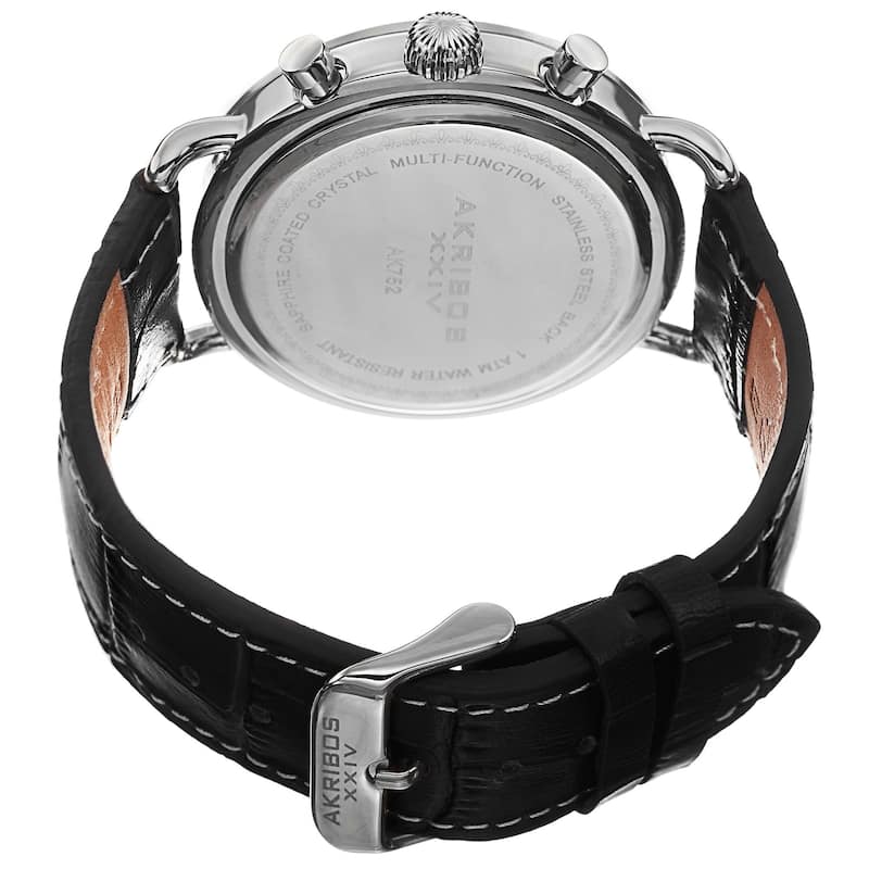 Akribos XXIV Men's Swiss Quartz Multifunction Leather Silver-Tone Strap Watch