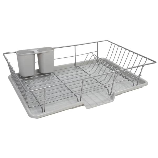 Sweet Home Collection 3-Piece Kitchen Sink Dish Drainer Set Silver