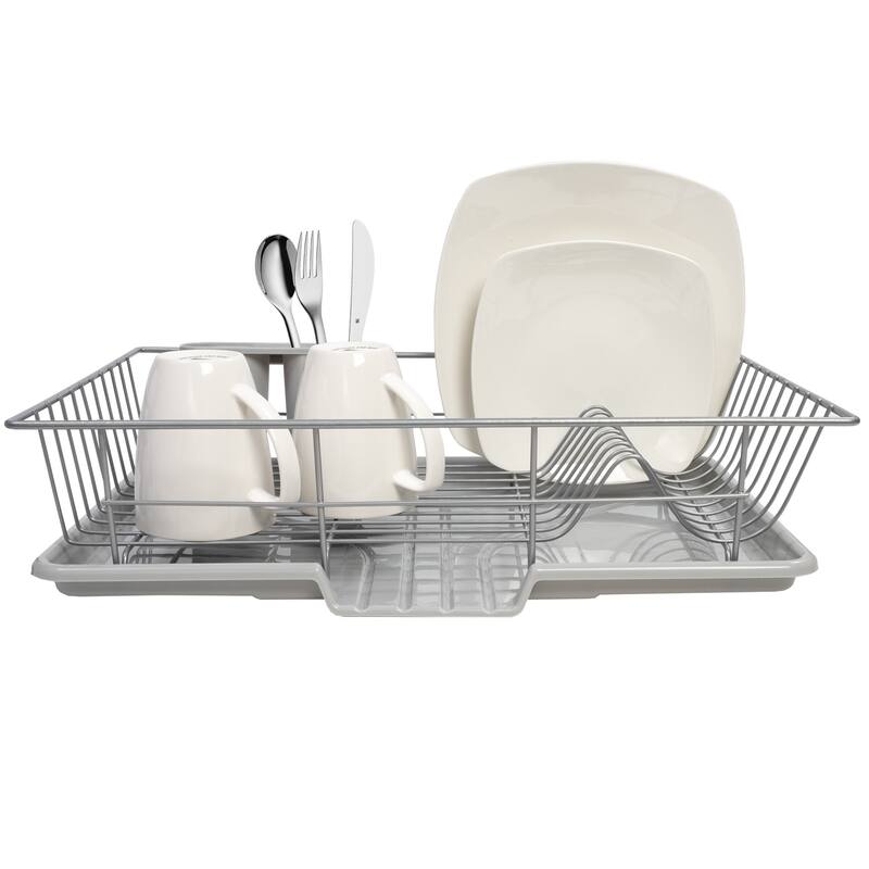 Sweet Home Collection 3Piece Kitchen Sink Dish Drainer Set Silver