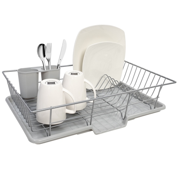 Sweet Home Collection 3-Piece Kitchen Sink Dish Drainer Set – Silver