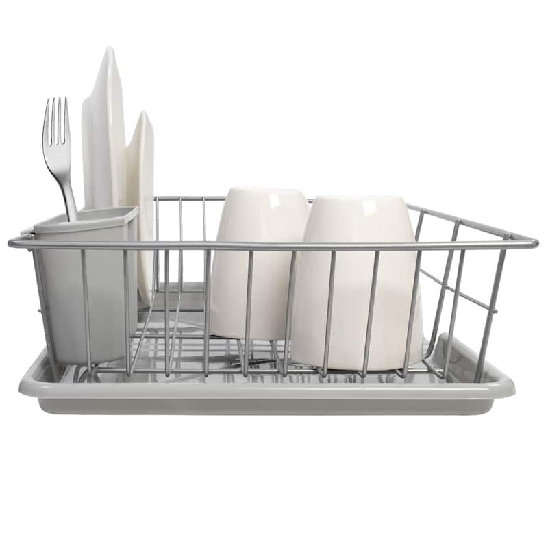 Sweet Home Collection 3-Piece Kitchen Sink Dish Drainer Set Silver