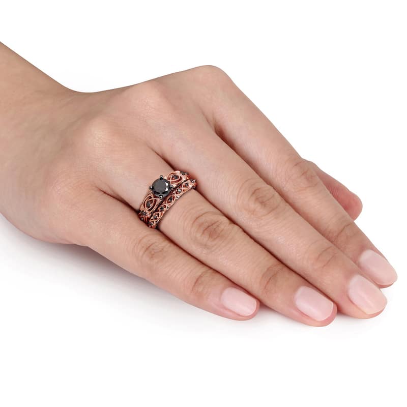 Miadora 10k Rose Gold with Black Rhodium 1 3/8ct TDW Black Diamond Infinity Bridal Set