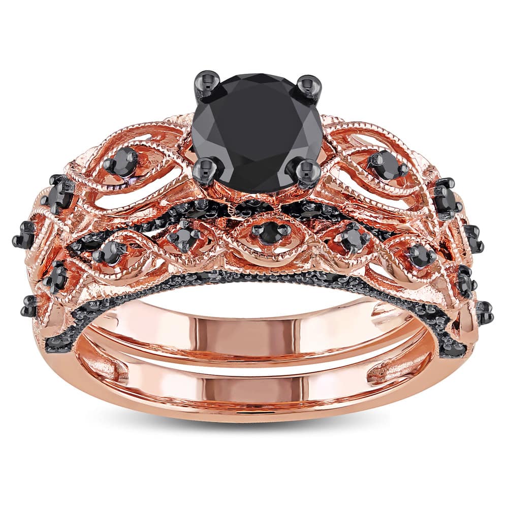 Miadora 10k Rose Gold with Black Rhodium 1 3/8ct TDW Black Diamond Infinity Bridal Set