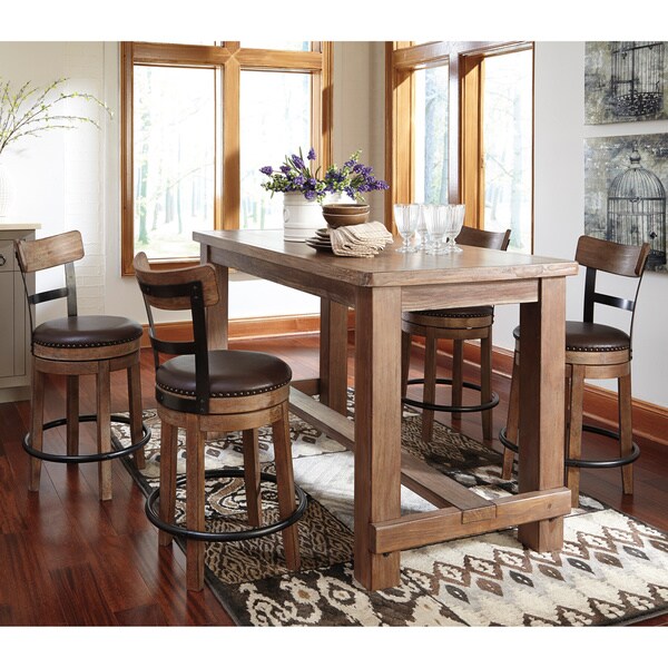 Signature Design by Ashley Pinnadel Light Brown Rectangular 5-piece Bar Table Set - Free 