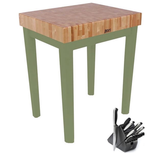 John Boos Basil Green 36 x 24 Cutting Board Table CUCB3024BS & Henckels 13piece Knife Block
