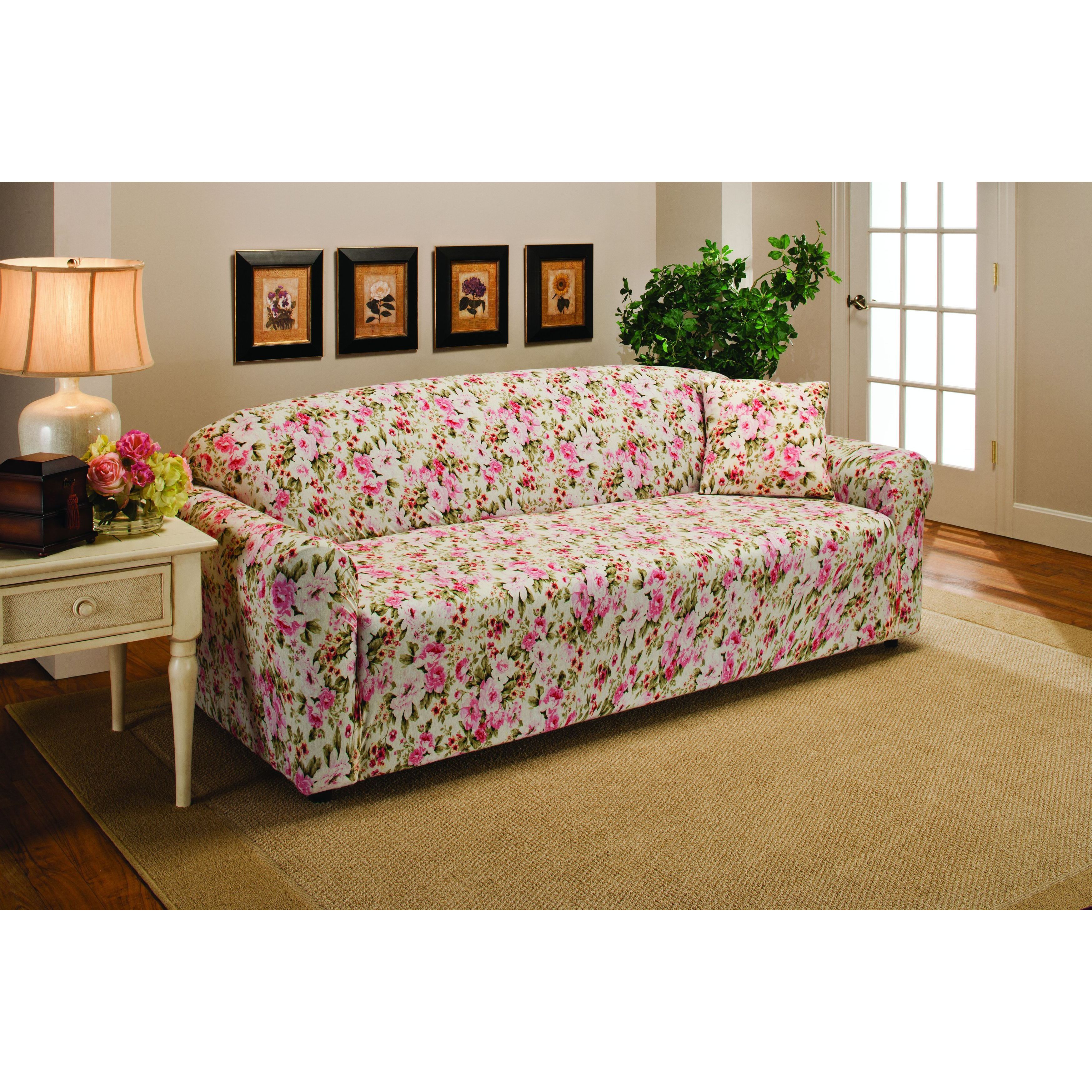 Sanctuary Stretch Jersey Floral Sofa Slipcover Pink Ebay 