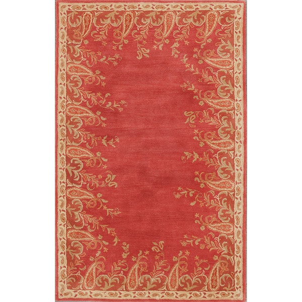 Hand-tufted Ajanta Paisley Border Rust Wool Rug (9' x 12')