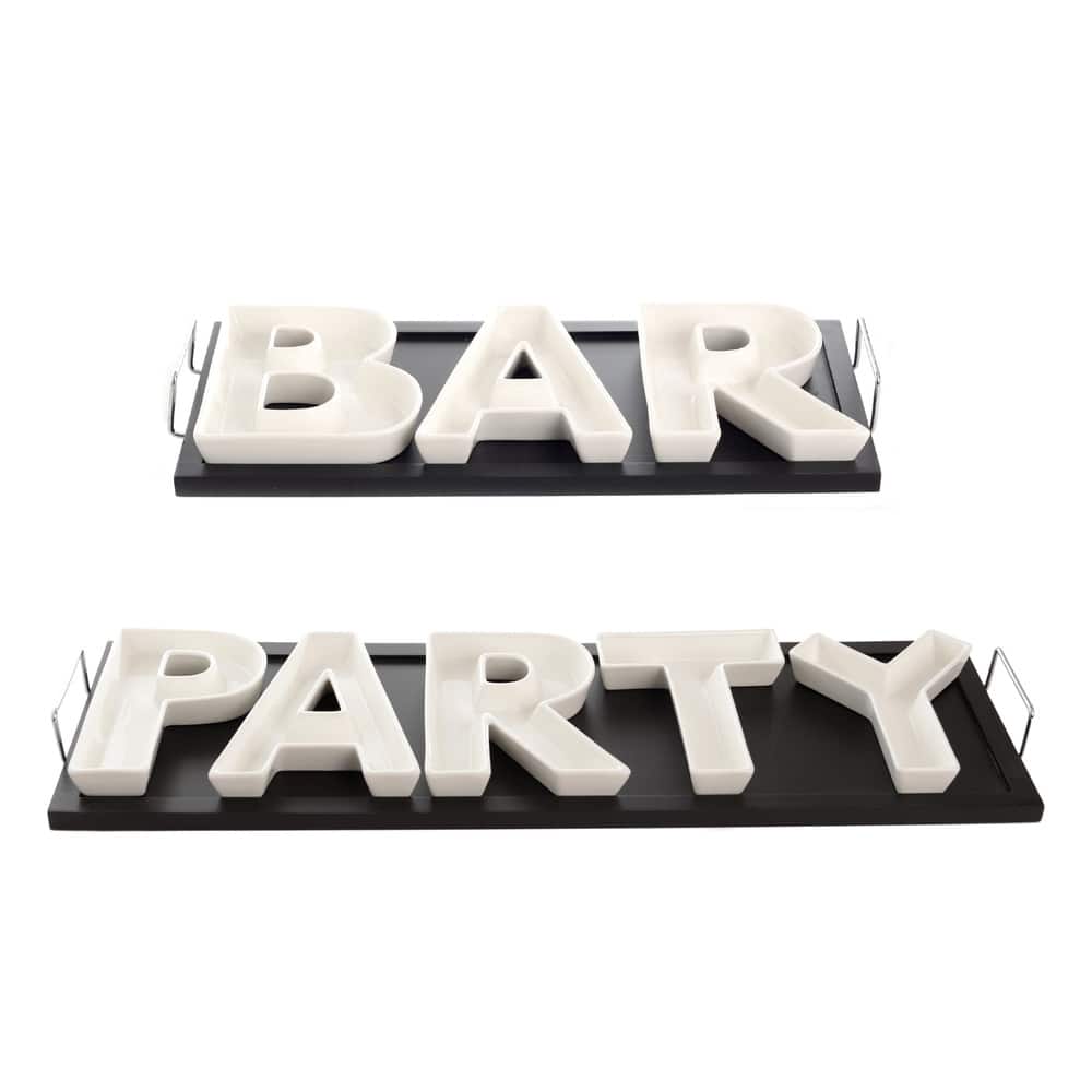 Red Vanilla 'BAR' and 'PARTY' Serving Dishes with Wooden Tray