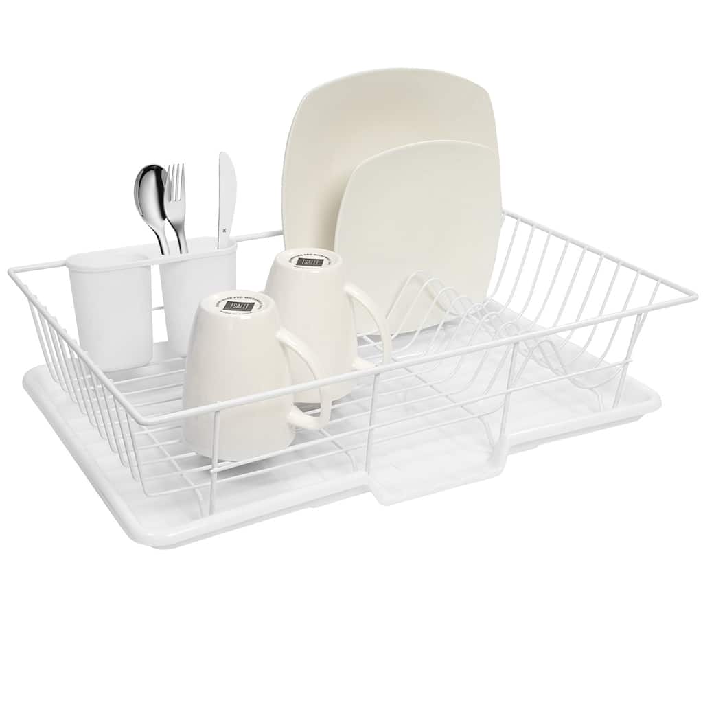 Sweet Home Collection 3-Piece Kitchen Sink Dish Drainer Set White