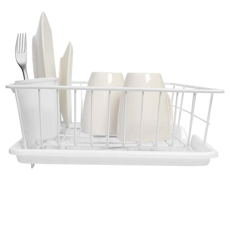 Sweet Home Collection 3-Piece Kitchen Sink Dish Drainer Set White