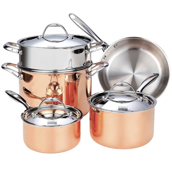 Shop Cooks Standard 8-Piece Multi-Ply Clad Copper Cookware Set, Stainless Steel - On Sale - Free 