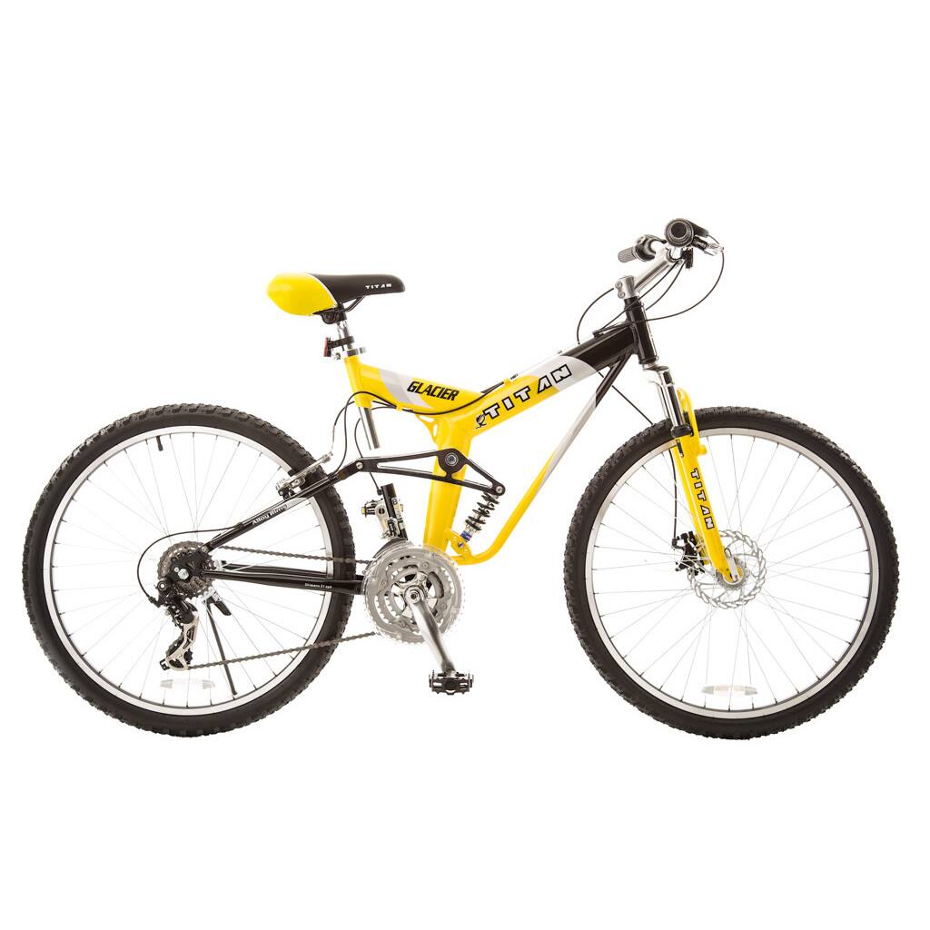 Titan Glacier-Pro Alloy Dual-Suspension All-Terrain Unisex Mountain Bike with Disc Brakes - Yellow/Black