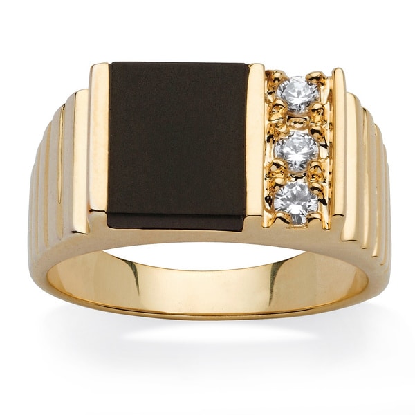 Men's .30 TCW Emerald-Shaped Genuine Onyx Cubic Zirconia Accent 14k Yellow Gold-Plated Cla. Opens flyout.