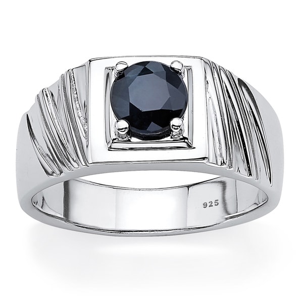 Men's 1.41 TCW Round Midnight Blue Genuine Sapphire Sterling Silver Classic Ring