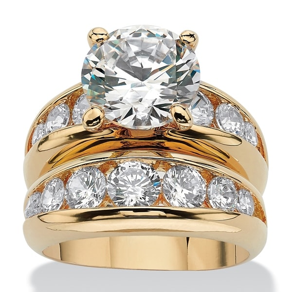 Yellow Gold-plated Cubic Zirconia Channel Set Bridal Ring Set - White