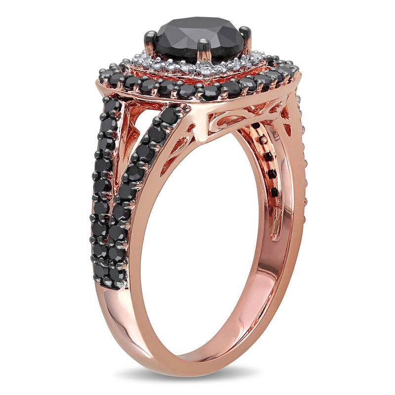 Miadora 14k Rose Gold 2ct TDW Black and White Diamond Double Halo Ring