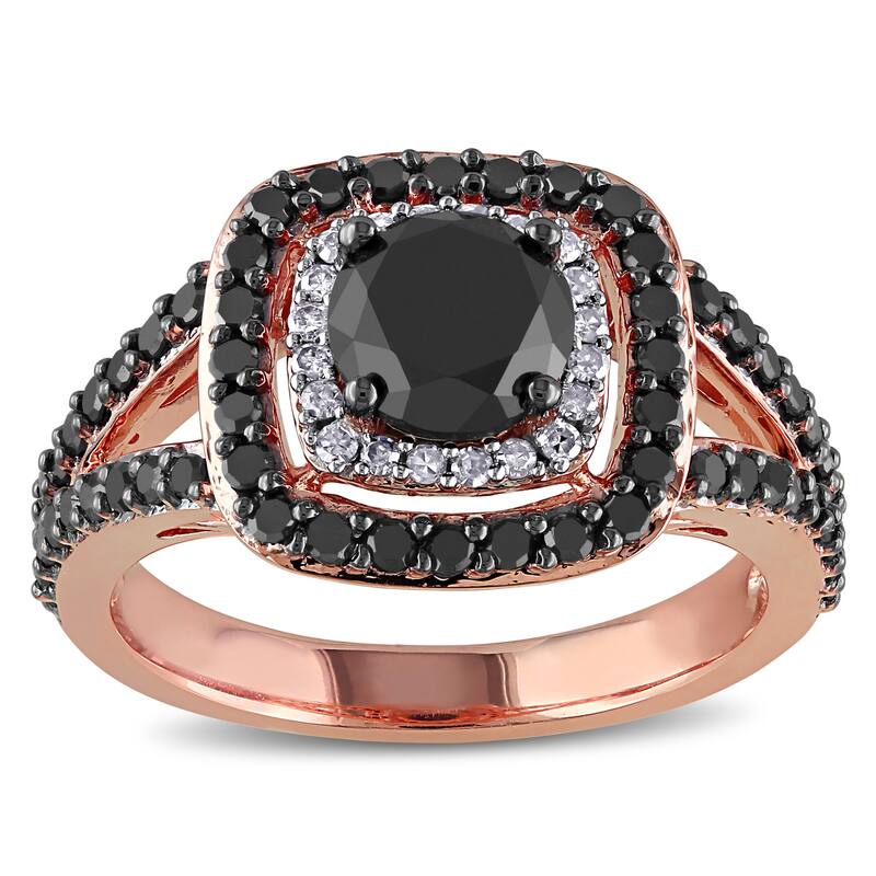 Miadora 14k Rose Gold 2ct TDW Black and White Diamond Double Halo Ring - 7.5