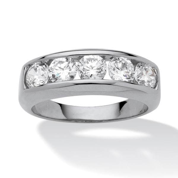 PalmBeach Mens 2.50 TCW Round Cubic Zirconia Ring in Platinum over