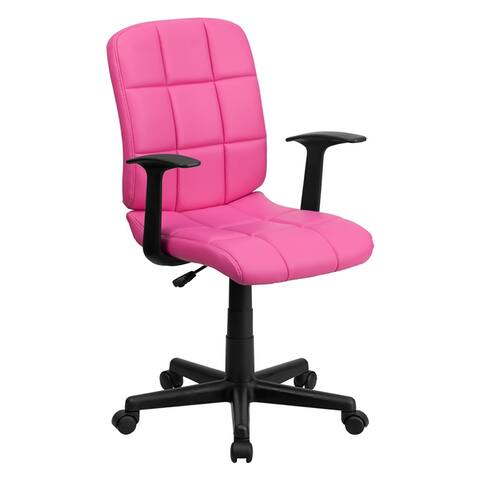 Offex Mid-Back Pink Quilted Vinyl Task Chair with Nylon arms
