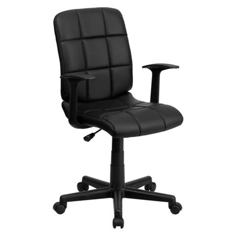 Offex Mid-Back Black Quilted Vinyl Task Chair with Nylon arms