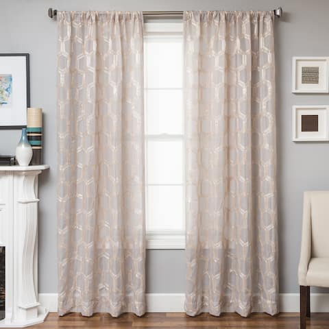 Softline Brach Geometric Applique Sheer Curtain Panel