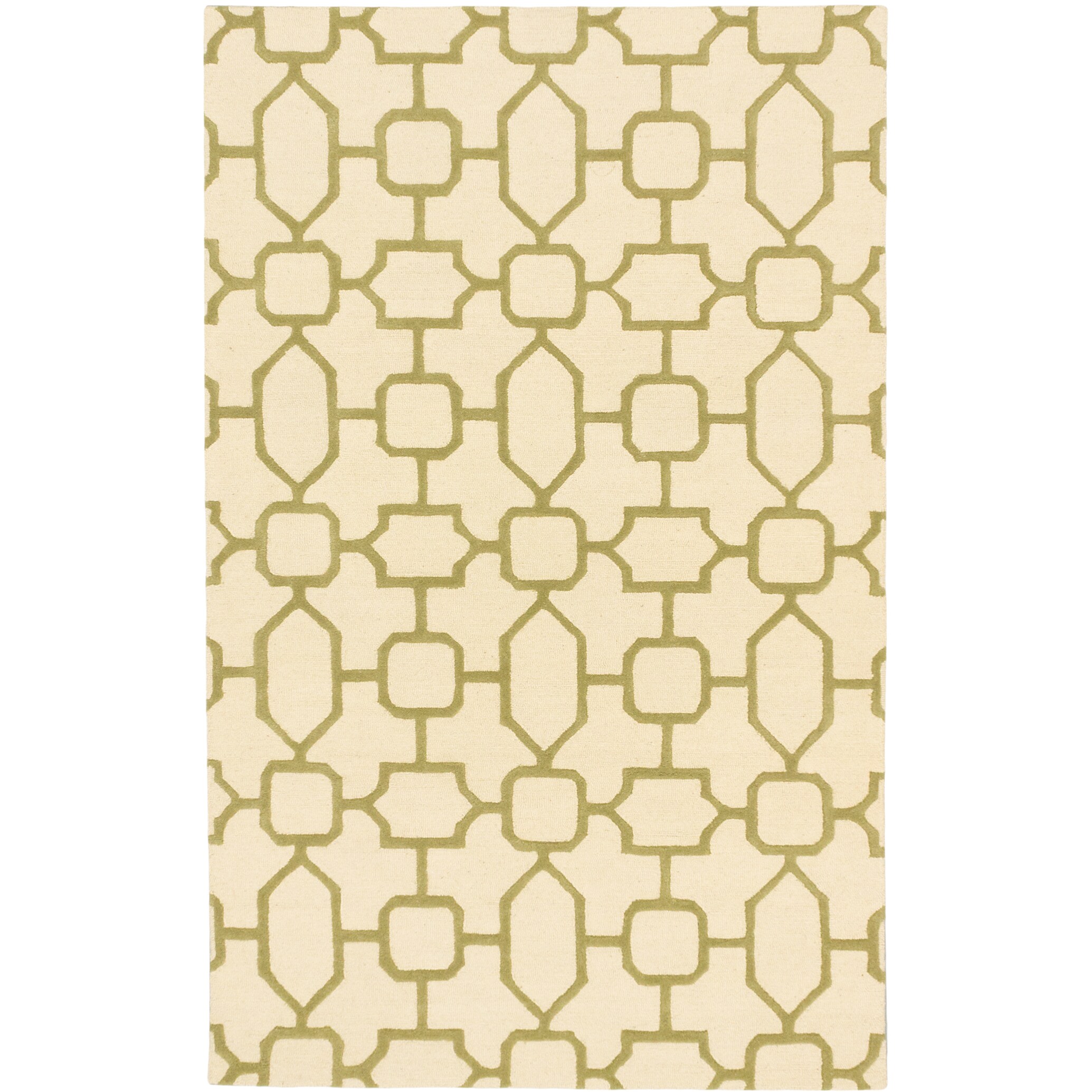 Hand Tufted Trellis Emerald Green, Ivory Wool Rug