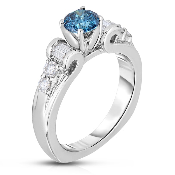 14k White Gold 1 1/4ct TDW Blue Diamond Engagement Ring (Blue, I1-I2 ...