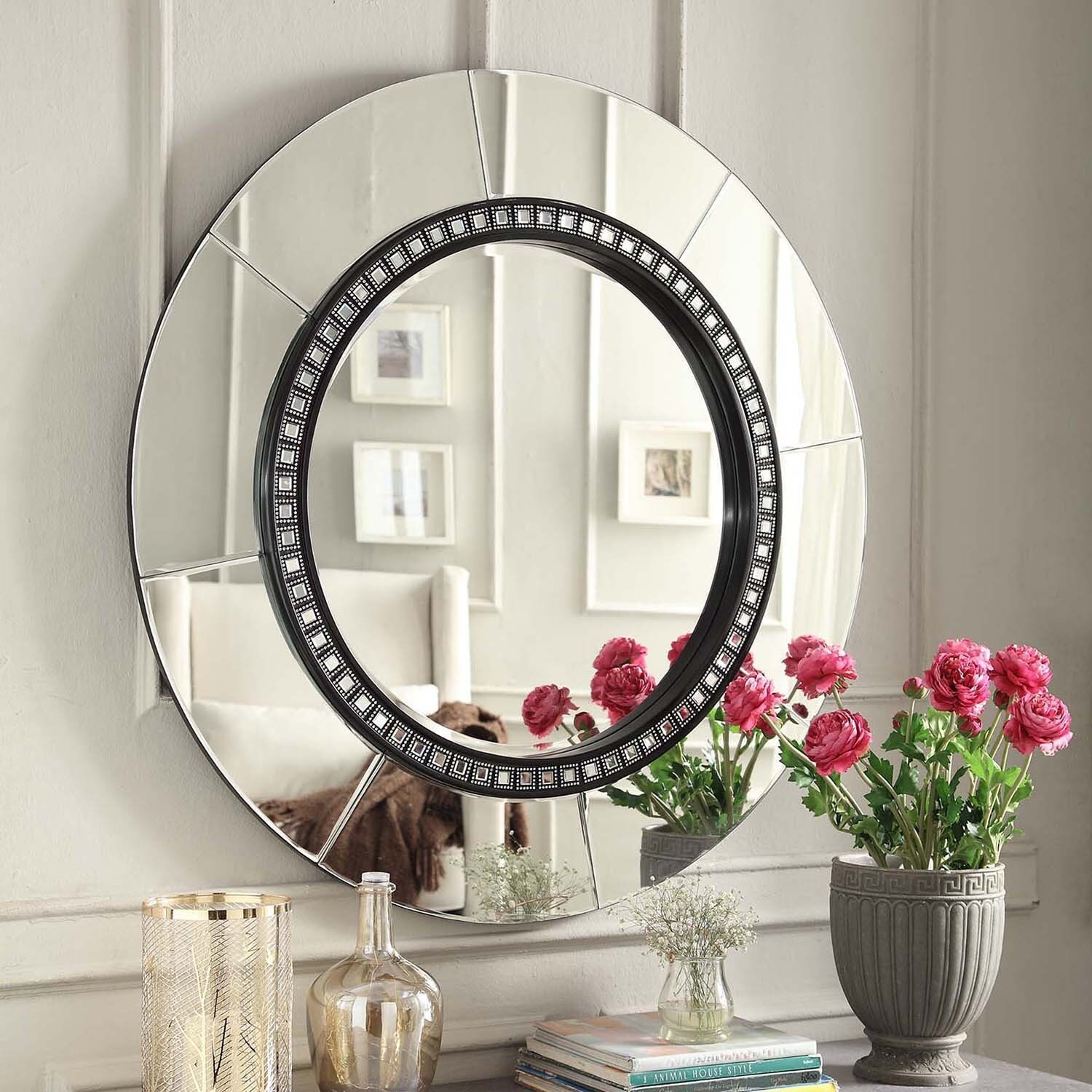 INSPIRE Q Miranda Tile Black Trim Round Accent Wall Mirror - Overstock ...