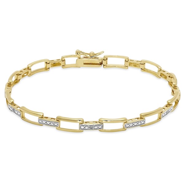 Shop Finesque Gold Over Sterling Silver Diamond Accent Rectangle Link ...