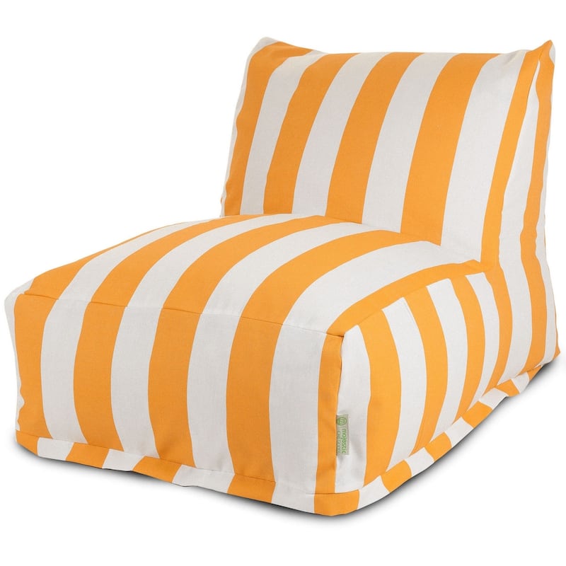 Majestic Home Goods Indoor Outdoor Yellow Vertical Stripe Bean Bag Chair Lounger 36 in L x 27 in W x 24 in H - Yellow/Off White - Large