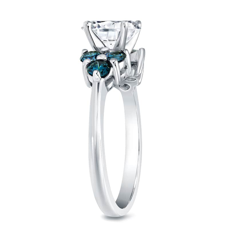 Auriya 3-Stone 1 1/3ct TDW Blue and White Diamond Engagement Ring 14k White Gold Certified