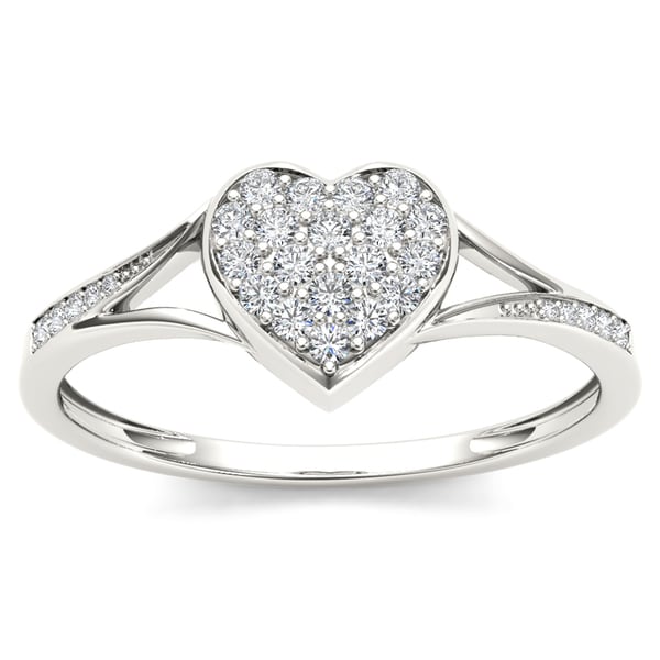De Couer IGI Certified 10k White Gold 1/6ct TDW Diamond Heart Shape Split Shank Fashion Ring