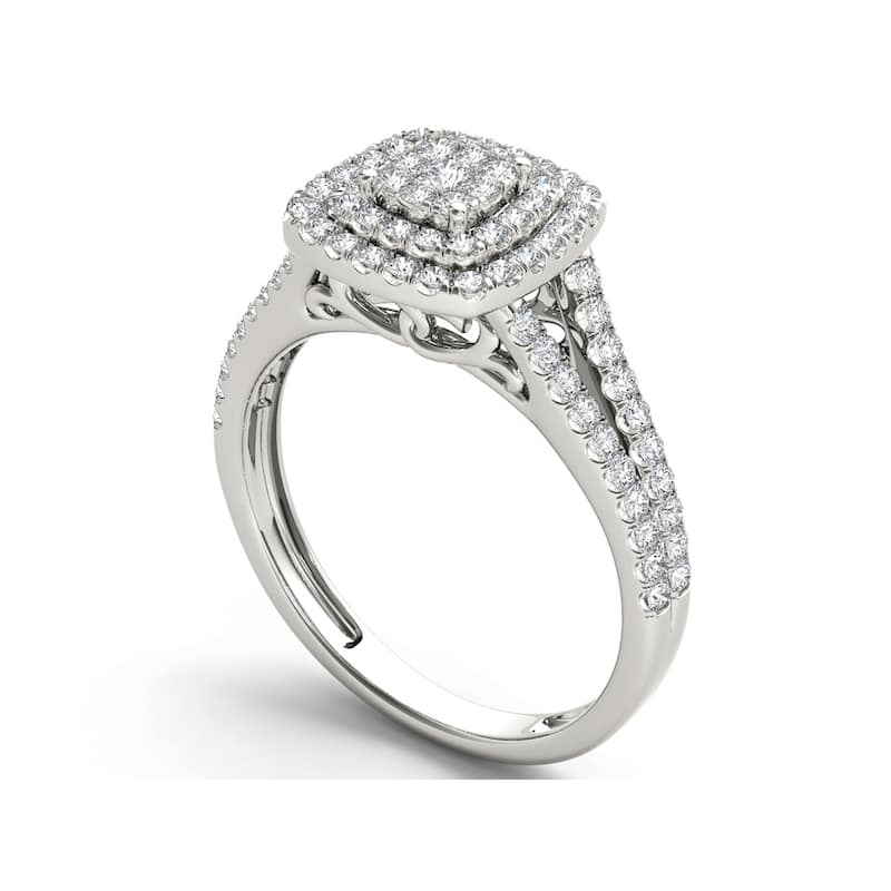 De Couer 10k White Gold 1/2ct TDW Diamond Double Halo Engagement Ring