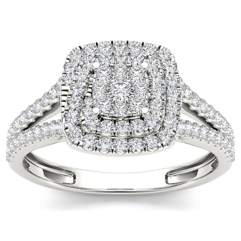 De Couer 10k White Gold 1/2ct TDW Diamond Double Halo Engagement Ring - 6