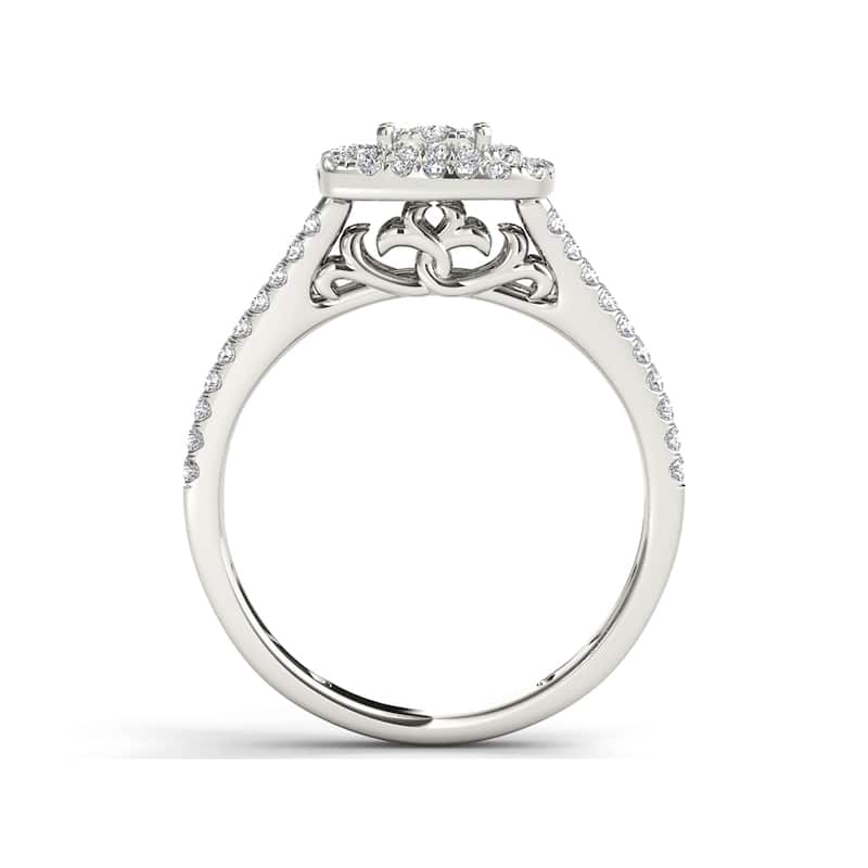 De Couer 10k White Gold 1/2ct TDW Diamond Double Halo Engagement Ring