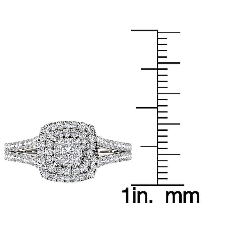De Couer 10k White Gold 1/2ct TDW Diamond Double Halo Engagement Ring