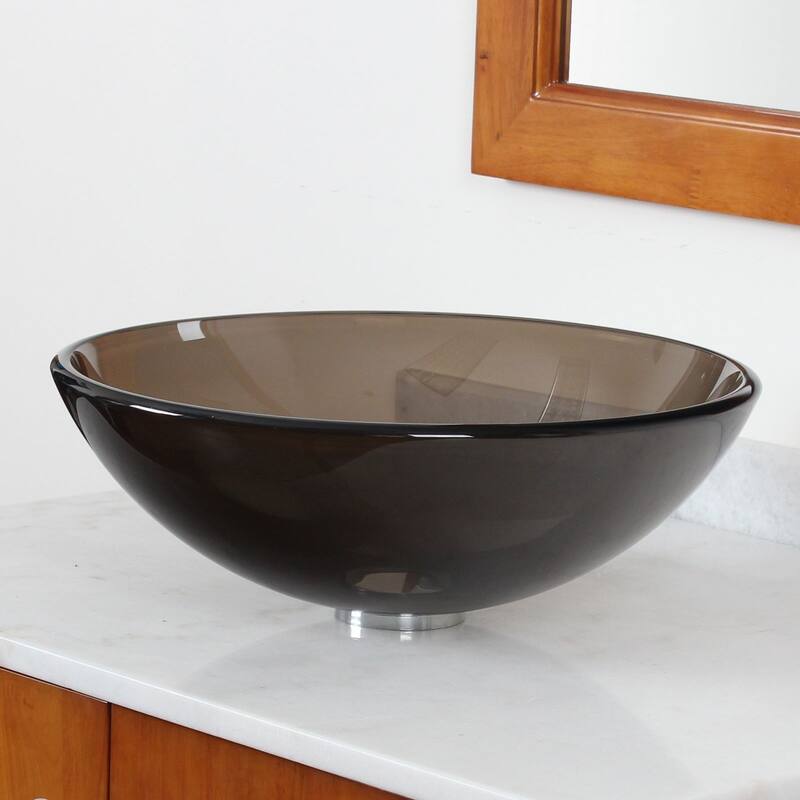 Elite Bathroom Natural Clear Brown Tempered Glass Vessel Sink