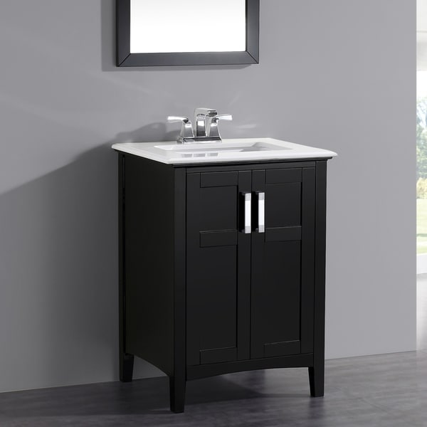 Shop WYNDENHALL Salem 24 inch Contemporary Bath Vanity in Black with Bombay White Engineered ...