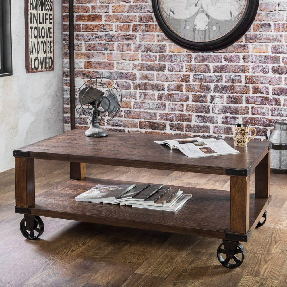 Furniture of America Town Industrial Oak Solid Wood Coffee Table