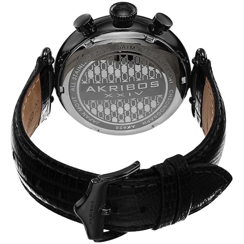 Akribos XXIV Men's Chronograph Black Leather Strap Watch