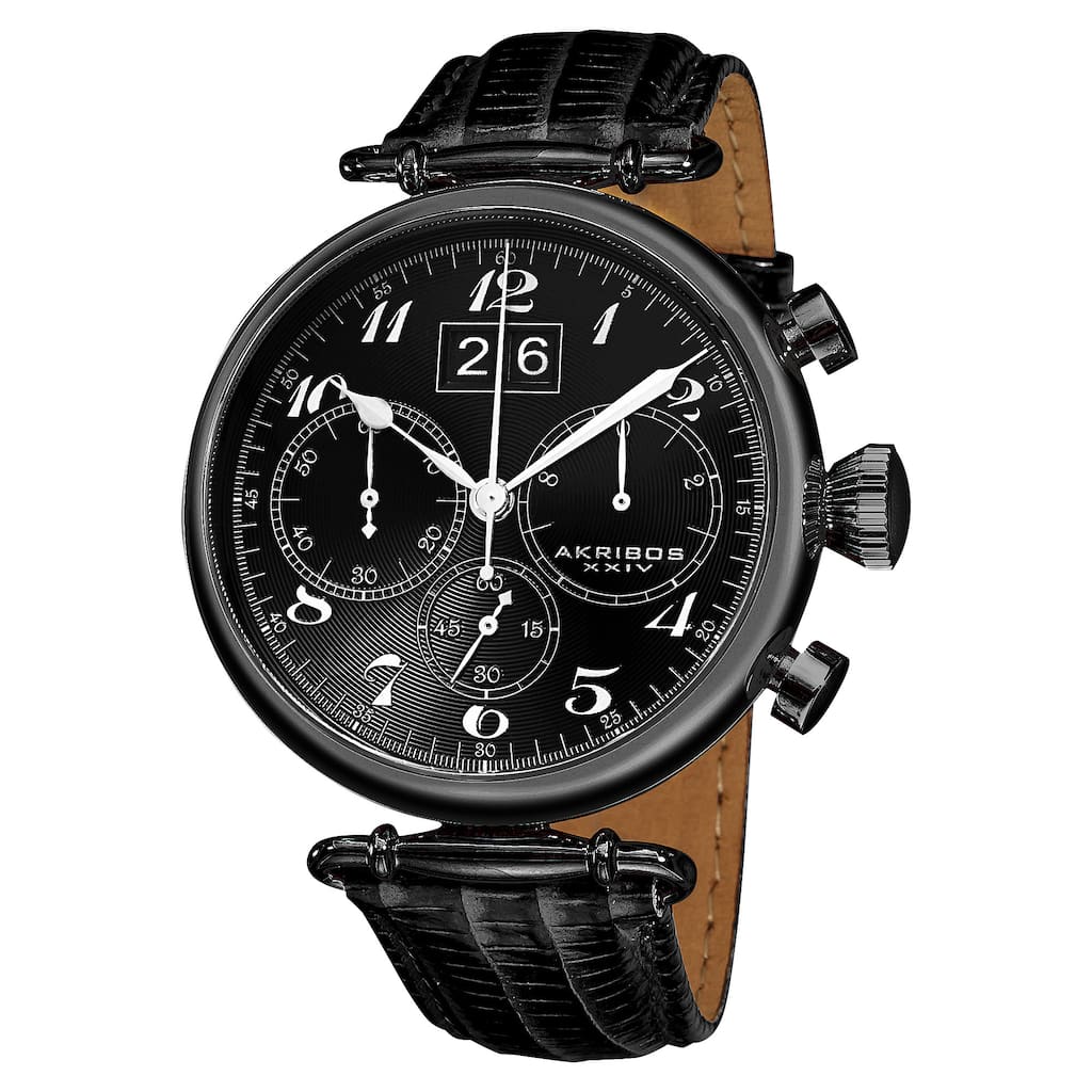 Akribos XXIV Men's Chronograph Black Leather Strap Watch