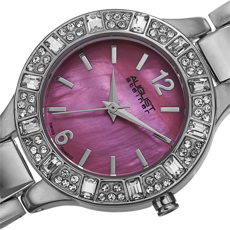 August Steiner Women's Swiss Quartz Mother of Pearl Dial Silver-Tone Bracelet Watch
