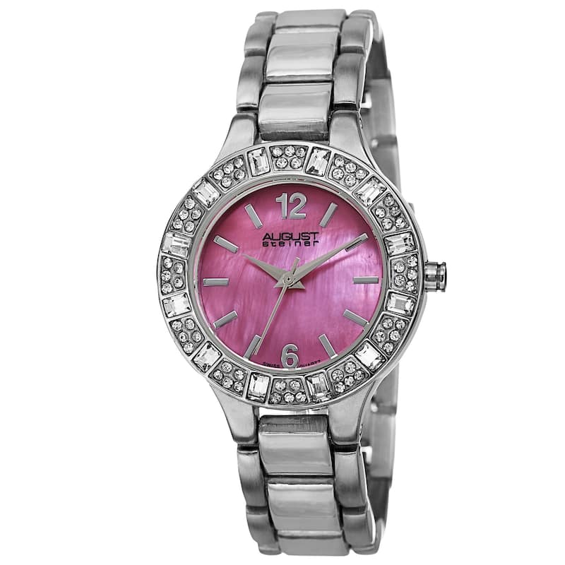 August Steiner Women's Swiss Quartz Mother of Pearl Dial Silver-Tone Bracelet Watch
