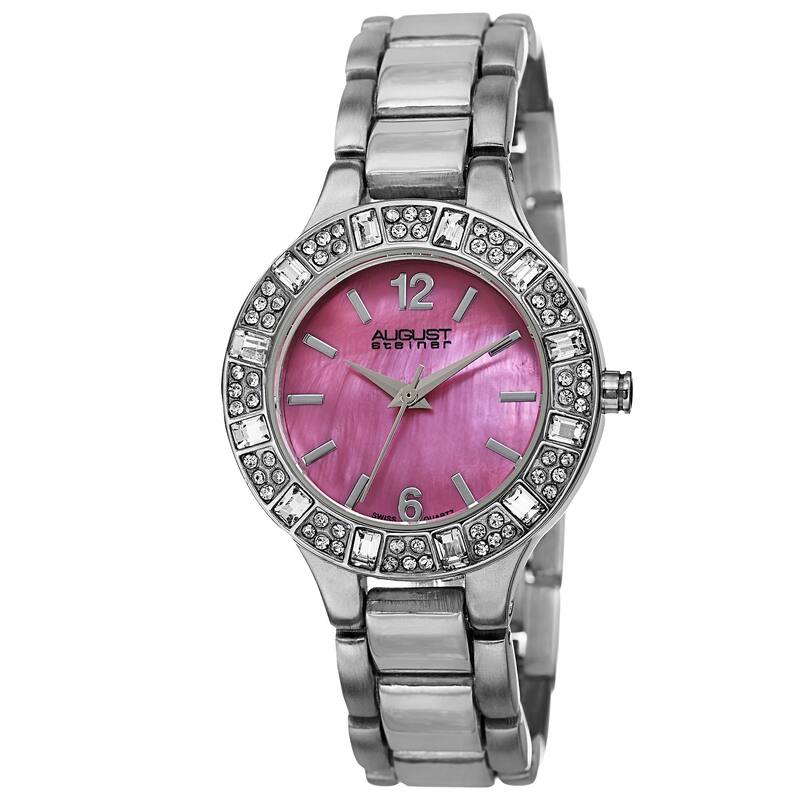 August Steiner Women's Swiss Quartz Mother of Pearl Dial Silver-Tone Bracelet Watch